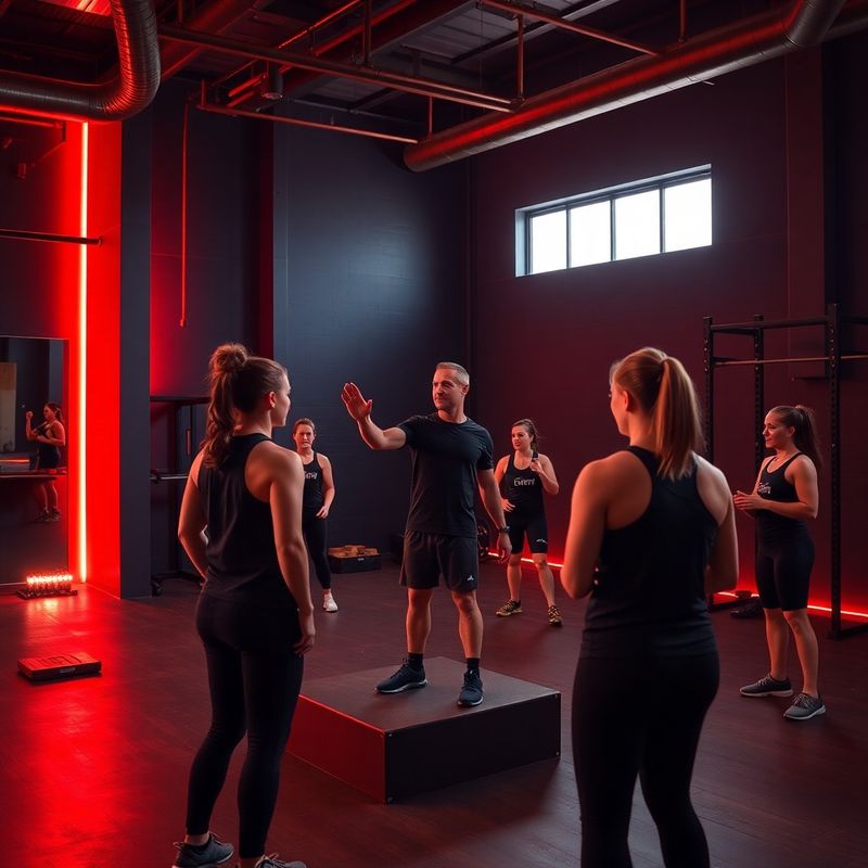 Small-group coached class in session with a coach near a barbell platform
