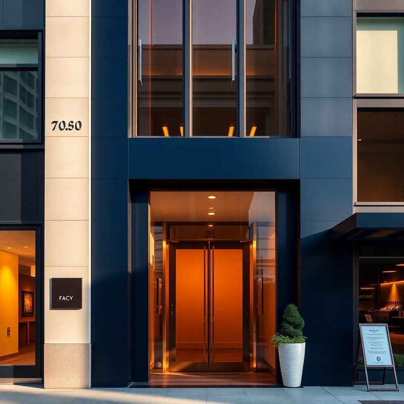 Midtown Manhattan building entrance to Sterling Group at morning light