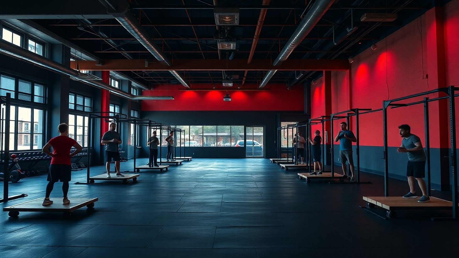 Sterling Group training floor at peak morning hour with members lifting on platforms